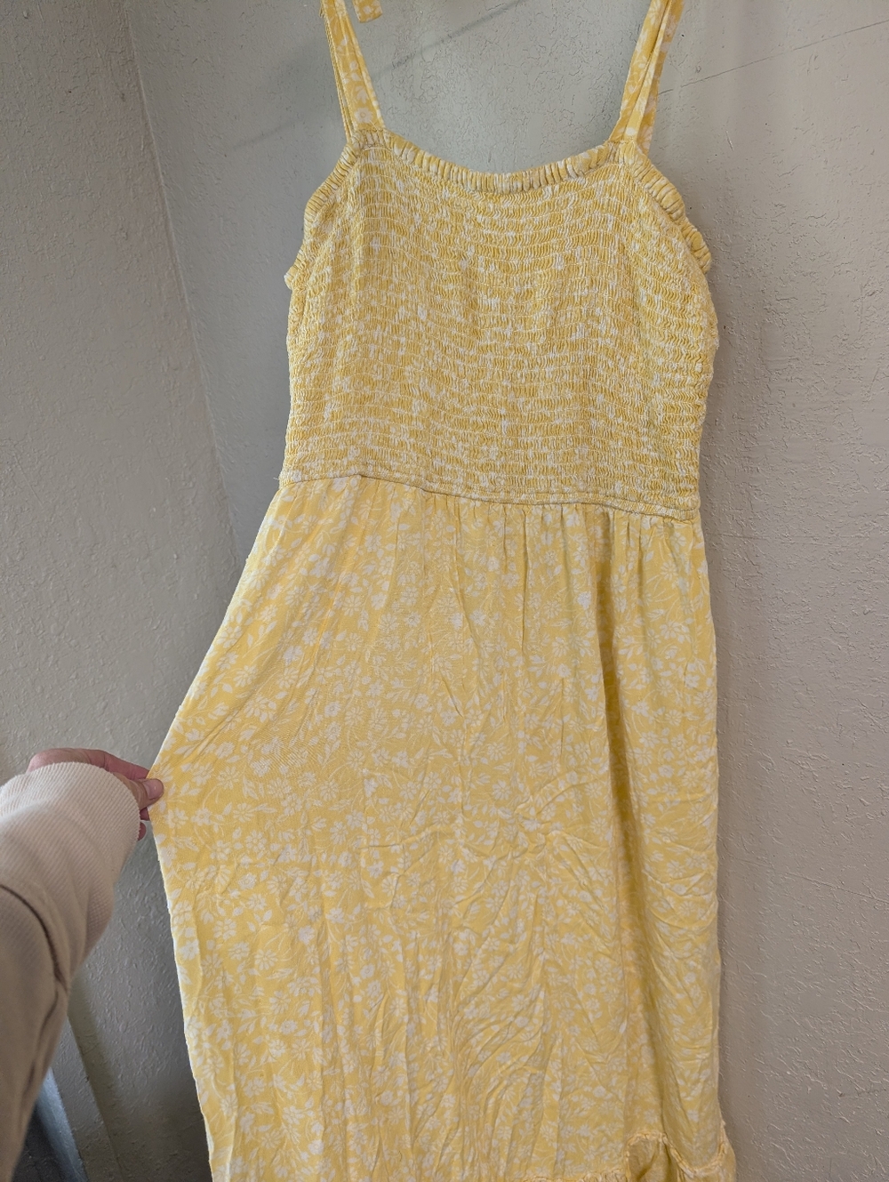 Yellow Smocked Maxi Sundress M Lined Bow Ruffle Floral Cottagecore Fairy Dainty - Picture 2 of 11